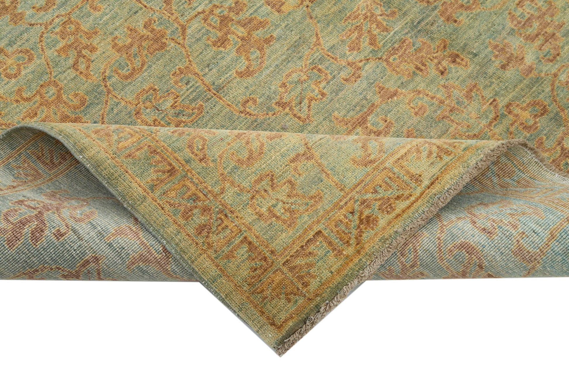 Tebriz Yeşil Klasik Pamuk Yün El Dokuma Halısı 187x270 Agacan