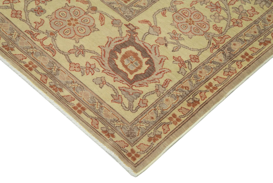 Beige & Brown Floral Hand-Knotted Rug 297x387 cm (9'9" x 12'8") – in the living room