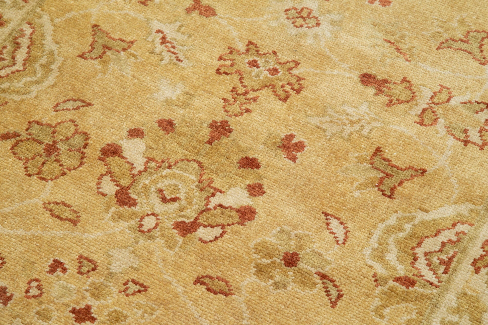 Tebriz Sarı Klasik Pamuk Yün El Dokuma Halısı 85x360 Agacan