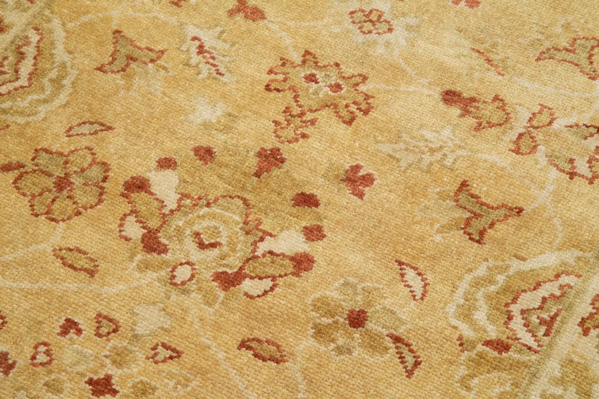 Tebriz Sarı Klasik Pamuk Yün El Dokuma Halısı 85x360 Agacan