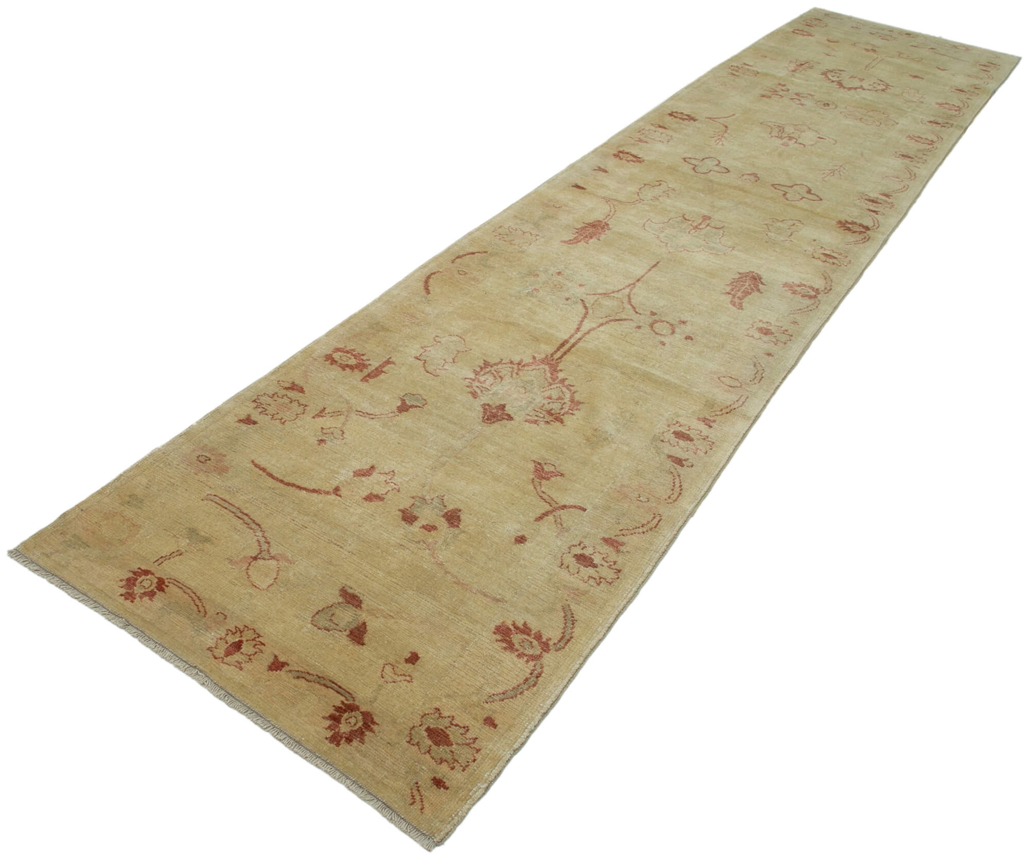 Tebriz Sarı Klasik Pamuk Yün El Dokuma Halısı 93x443 Agacan