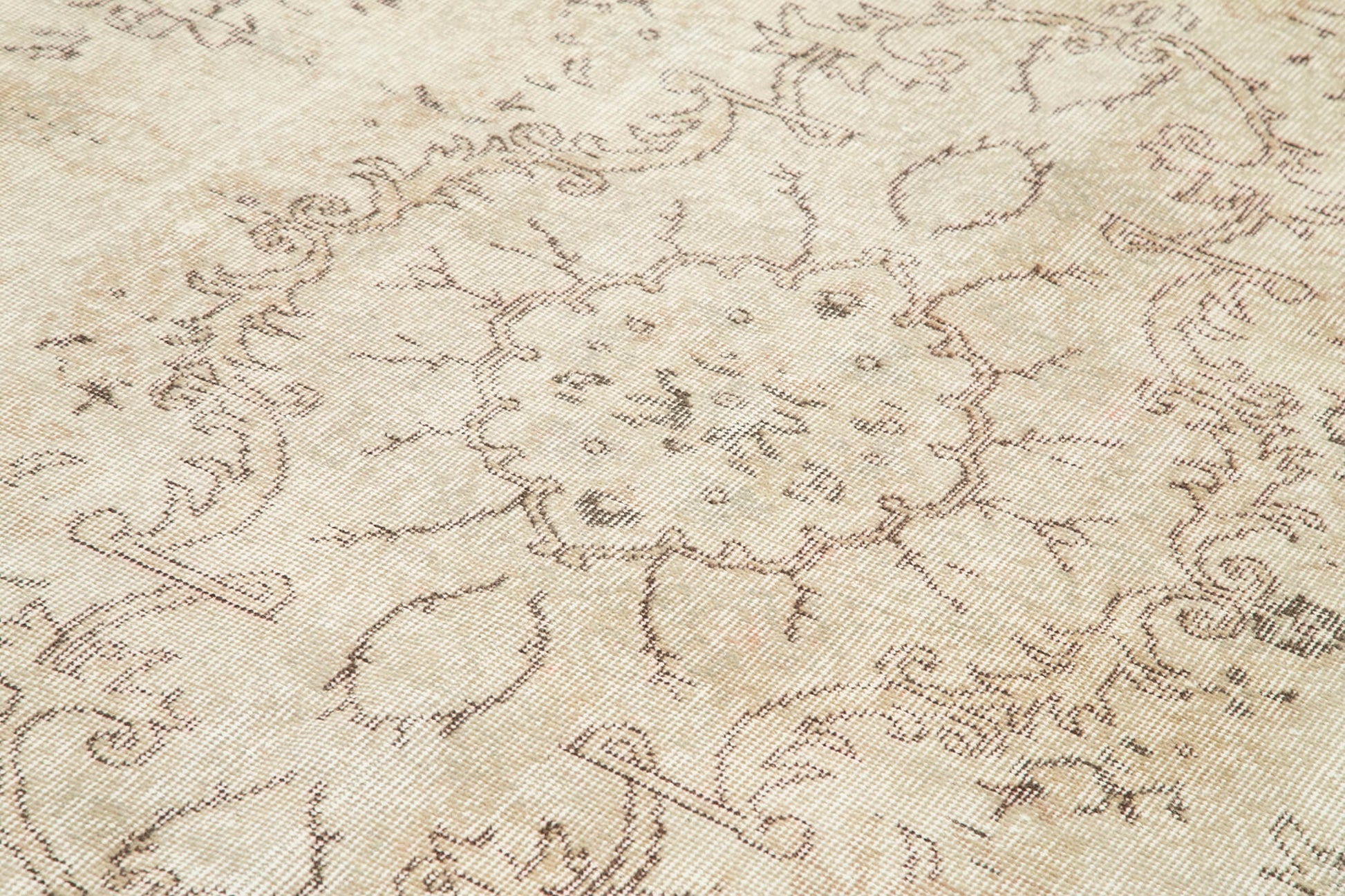 Vintage Bej Eskitme Pamuk Yün El Dokuma Halısı 204x322 Agacan