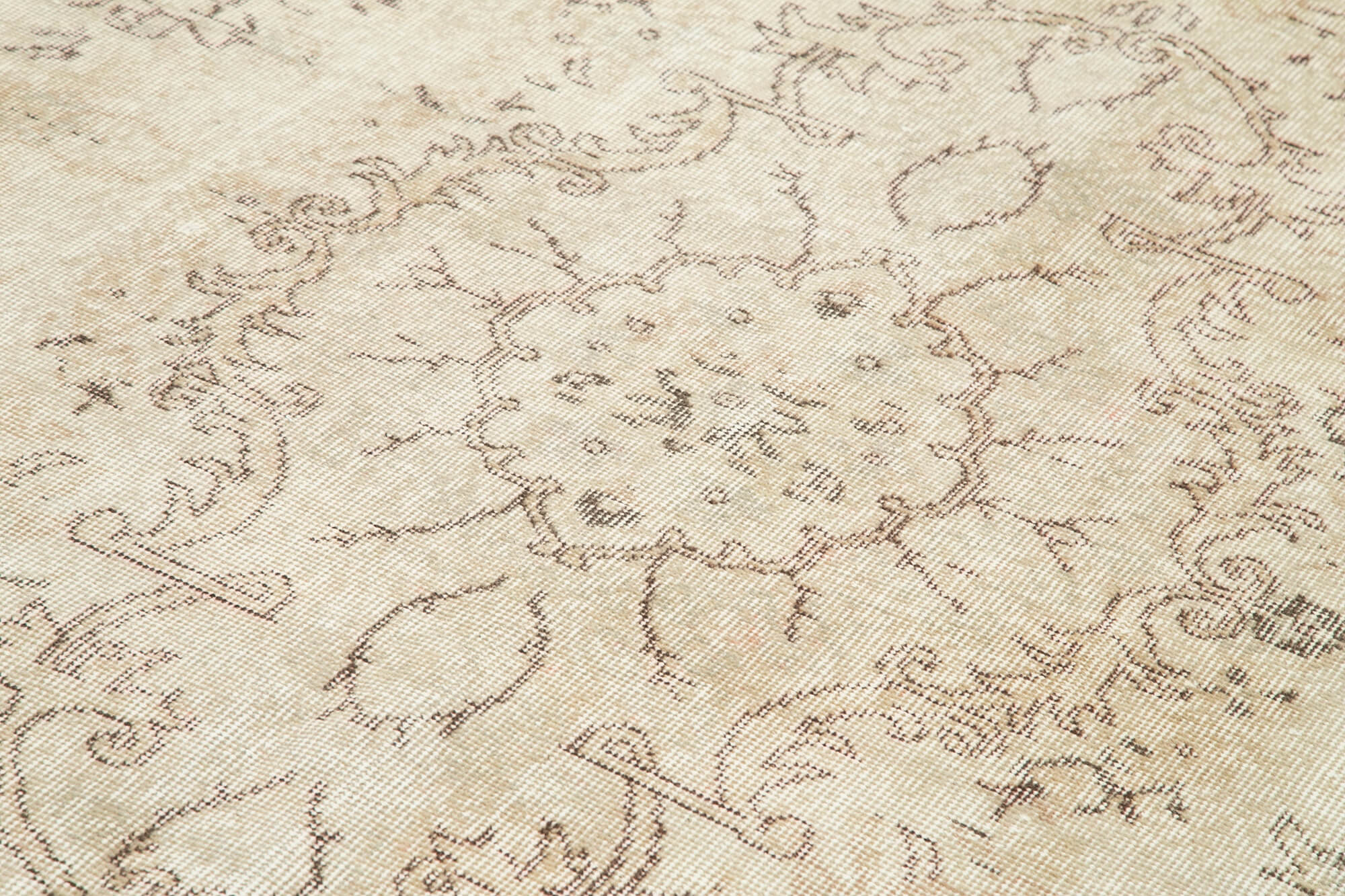 Vintage Bej Eskitme Pamuk Yün El Dokuma Halısı 204x322 Agacan