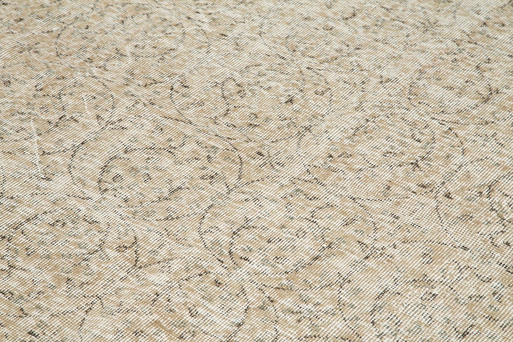 Vintage Bej Eskitme Pamuk Yün El Dokuma Halısı 211x310 Agacan