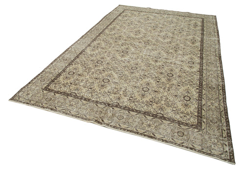 Vintage Bej Eskitme Pamuk Yün El Dokuma Halısı 206x334 Agacan