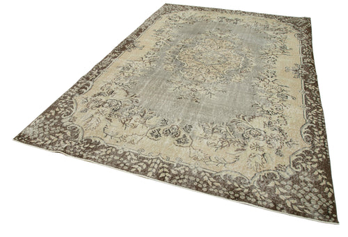 Vintage Bej Eskitme Pamuk Yün El Dokuma Halısı 208x315 Agacan