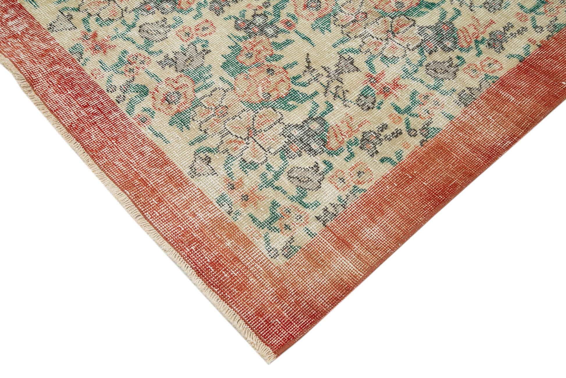 Vintage Bej Eskitme Pamuk Yün El Dokuma Halısı 213x310 Agacan