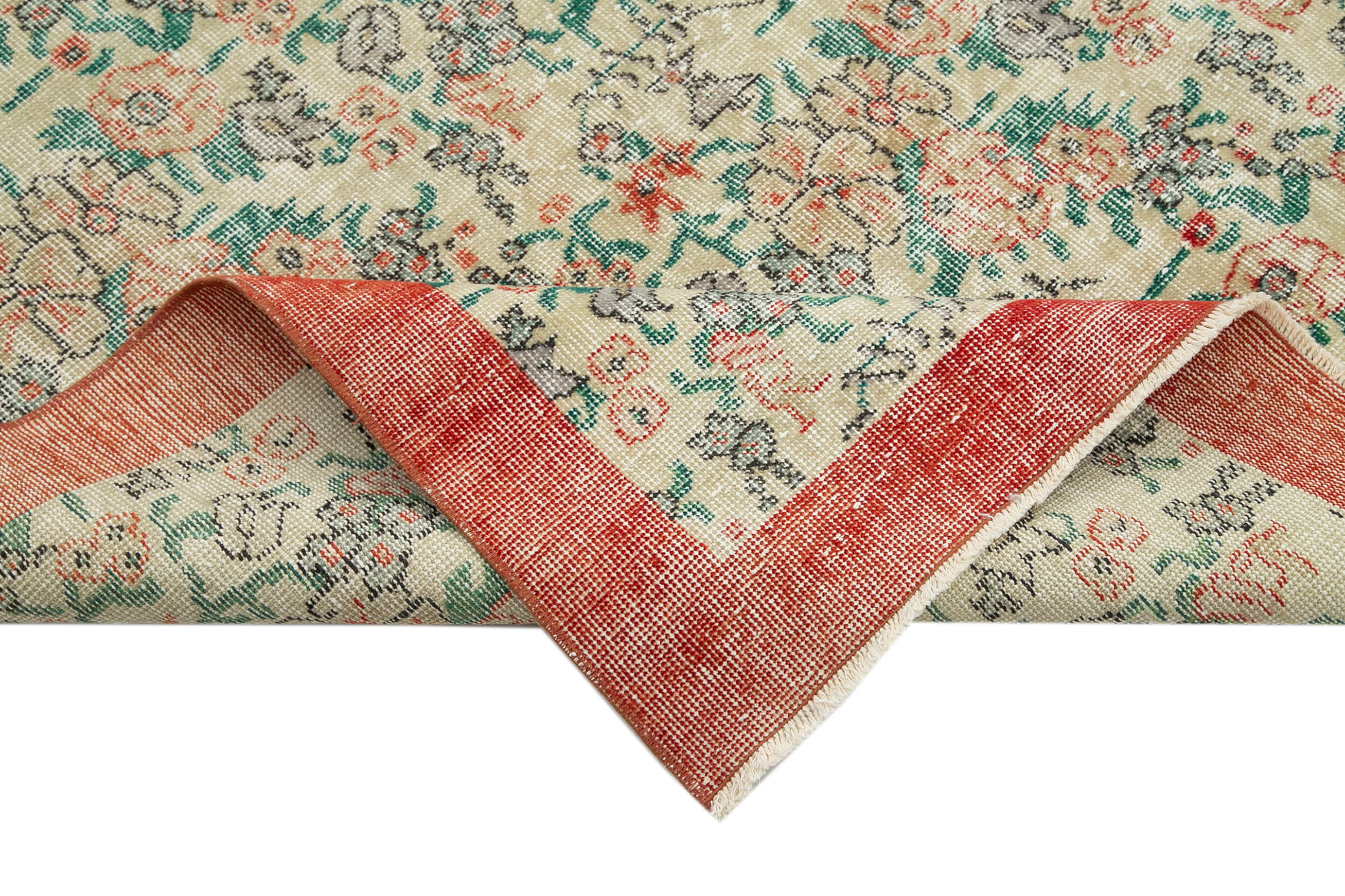 Vintage Bej Eskitme Pamuk Yün El Dokuma Halısı 213x310 Agacan