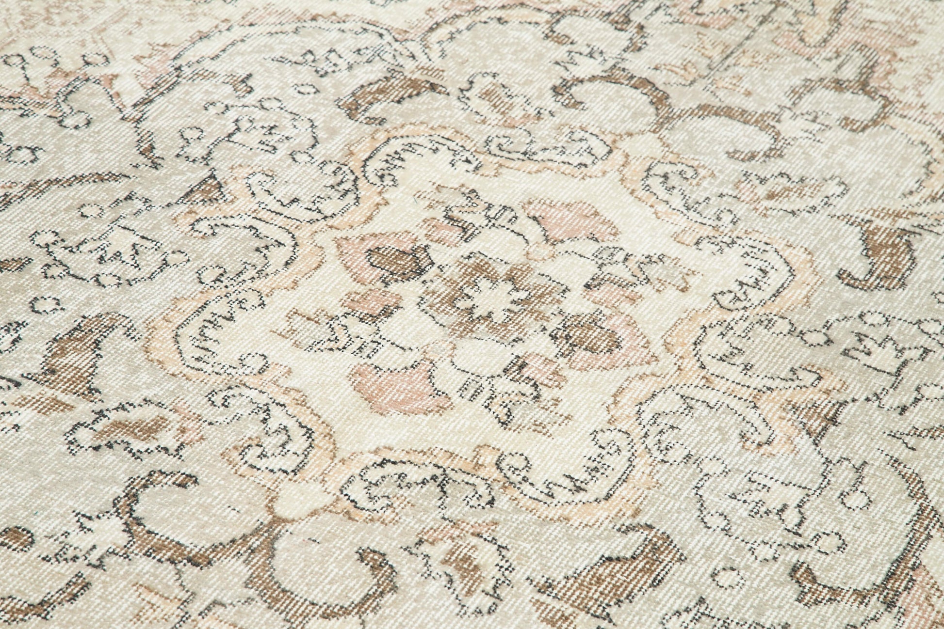 Vintage Bej Eskitme Pamuk Yün El Dokuma Halısı 200x331 Agacan