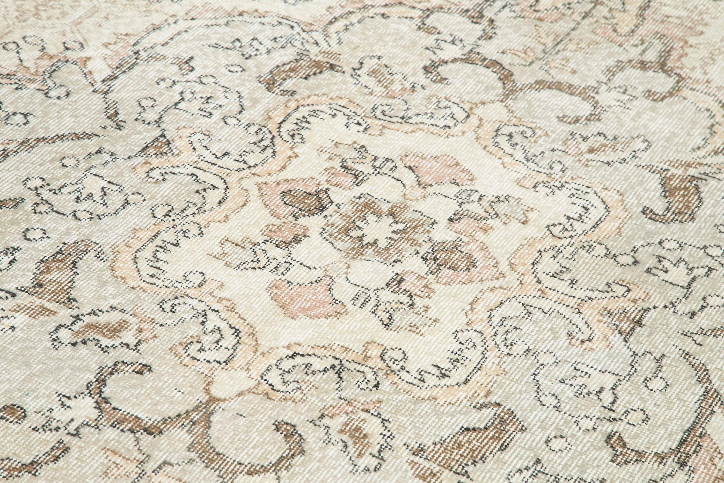 Vintage Bej Eskitme Pamuk Yün El Dokuma Halısı 200x331 Agacan