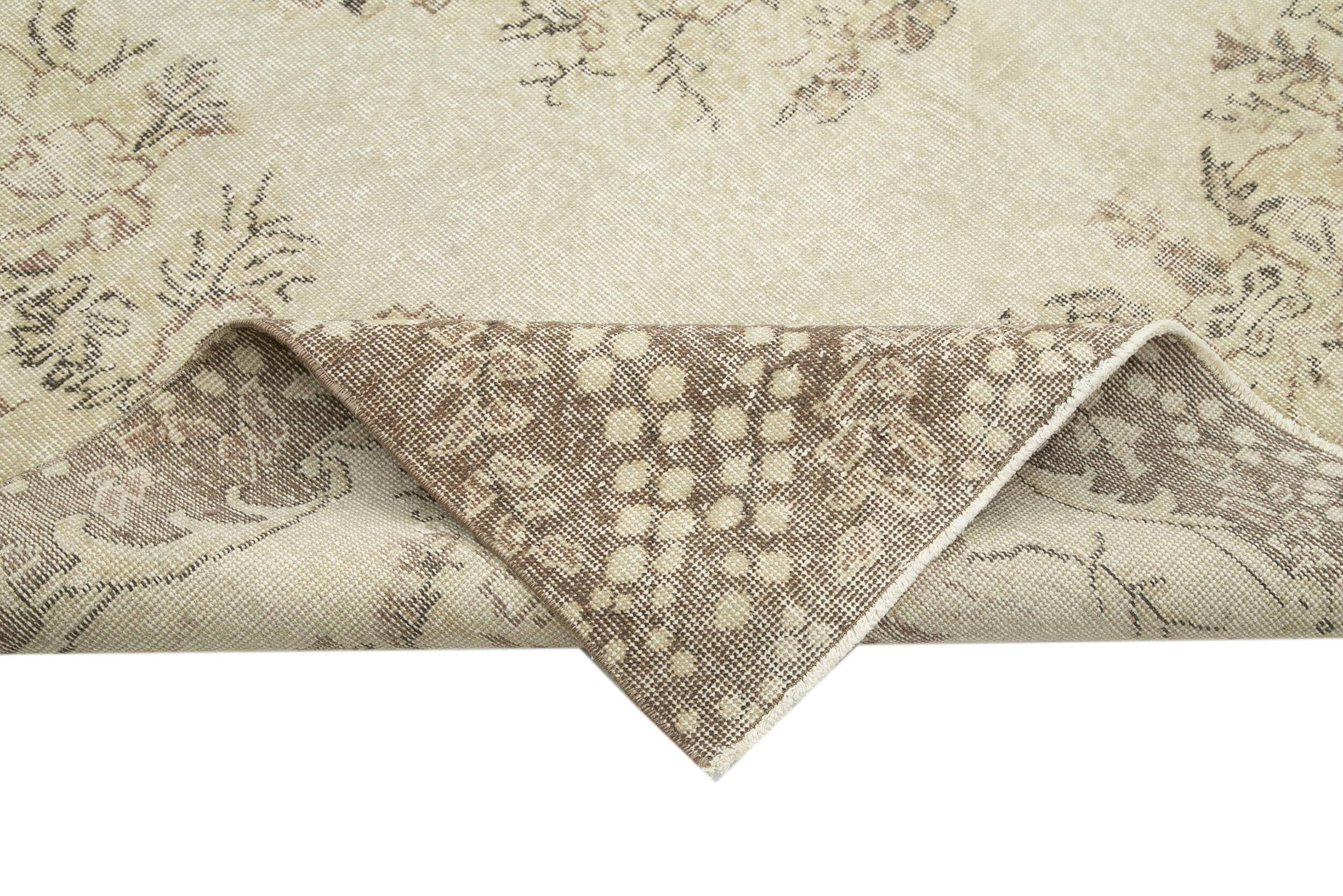 Vintage Bej Eskitme Pamuk Yün El Dokuma Halısı 206x310 Agacan