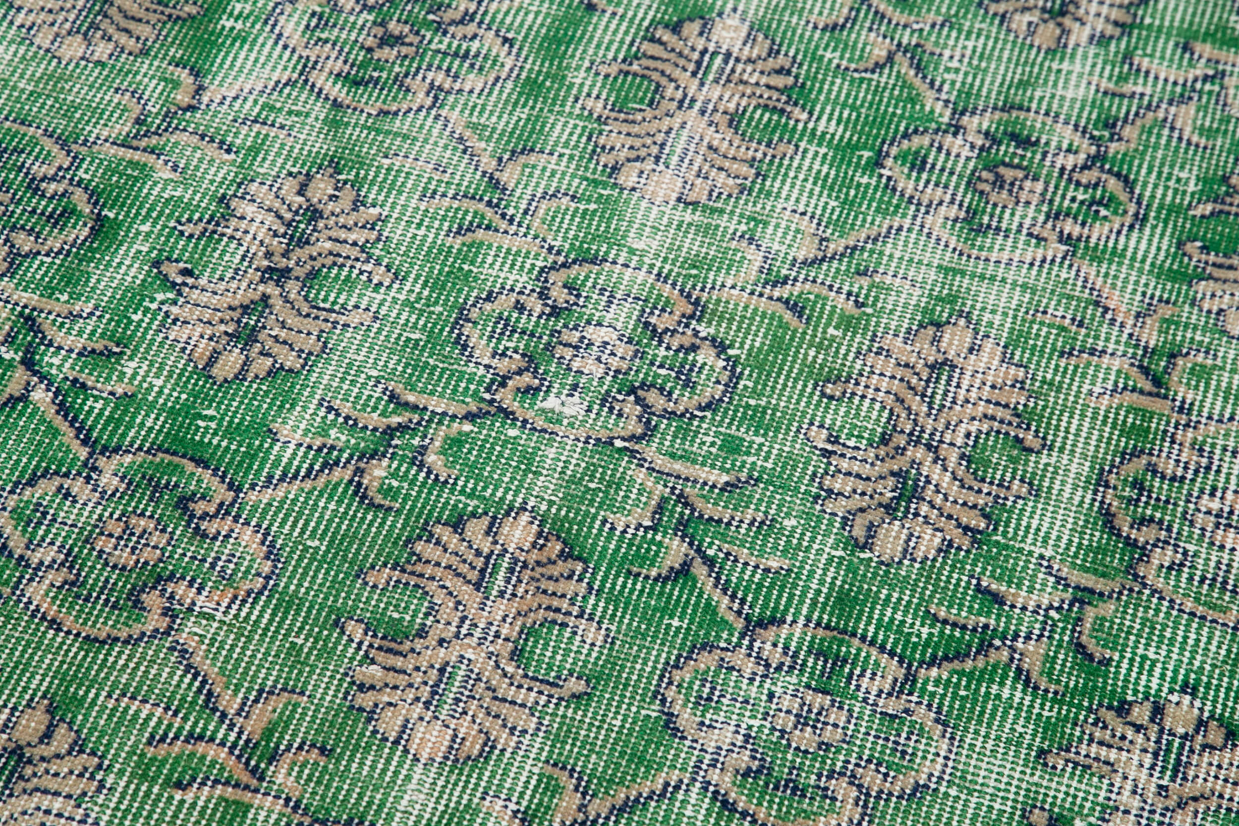 Overdyed Vintage Yeşil Eskitme Pamuk Yün El Dokuma Halısı 90x312 Agacan