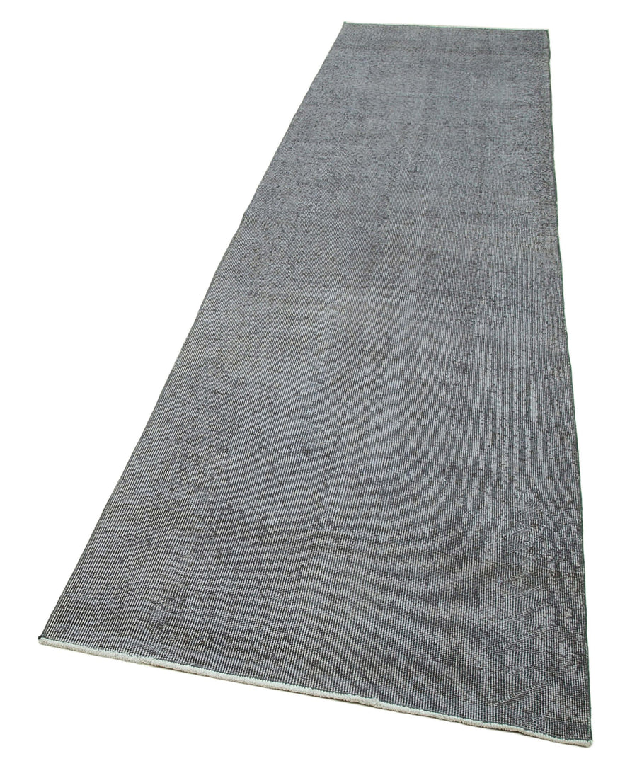 Overdyed Vintage Gri Eskitme Pamuk Yün El Dokuma Halısı 90x364 Agacan