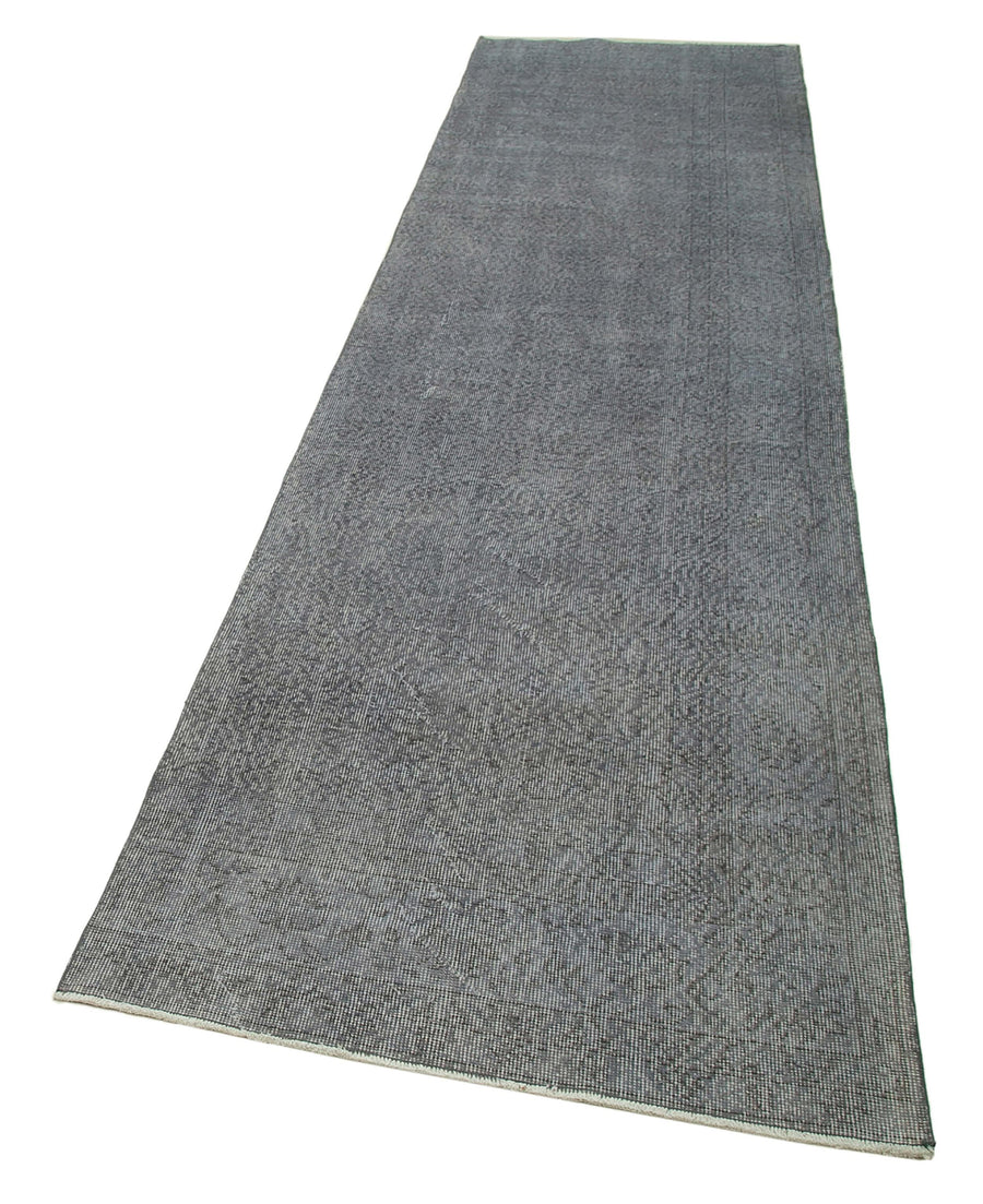Overdyed Vintage Gri Eskitme Pamuk Yün El Dokuma Halısı 98x367 Agacan