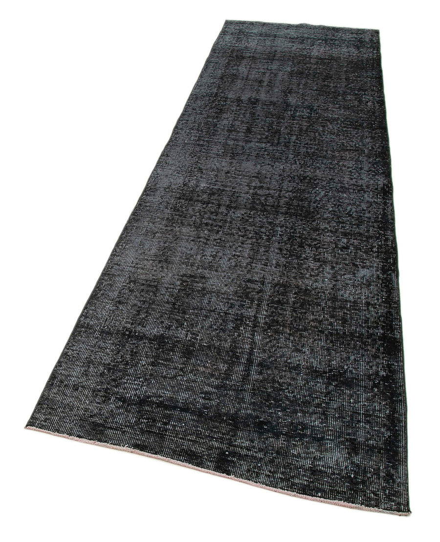 Overdyed Vintage Siyah Eskitme Pamuk Yün El Dokuma Halısı 93x324 Agacan