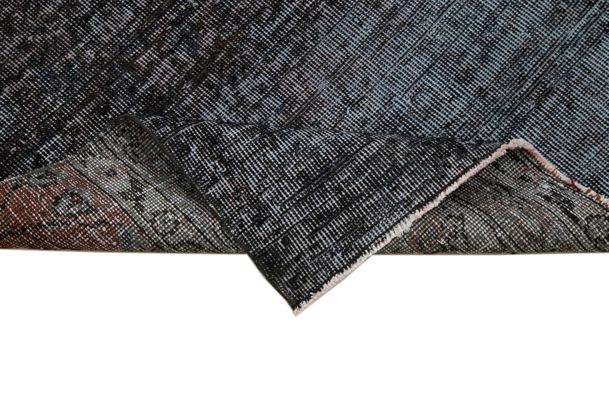 Overdyed Vintage Siyah Eskitme Pamuk Yün El Dokuma Halısı 93x324 Agacan