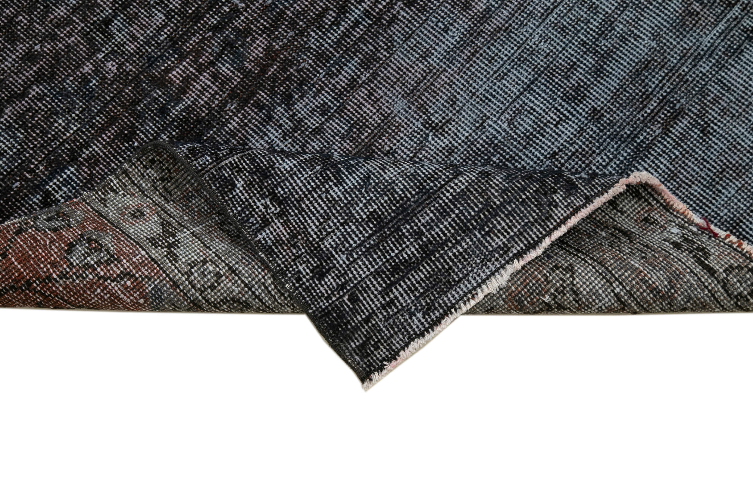 Overdyed Vintage Siyah Eskitme Pamuk Yün El Dokuma Halısı 93x324 Agacan