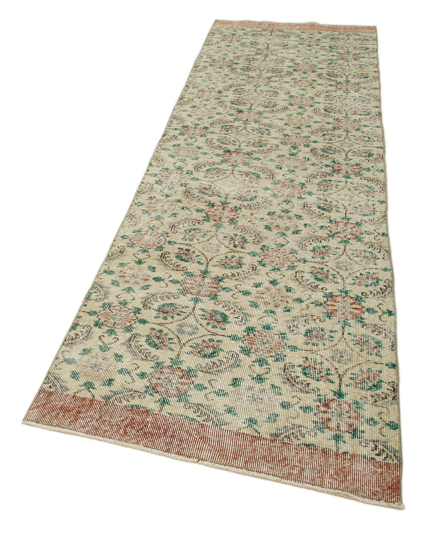 Overdyed Vintage Bej Eskitme Pamuk Yün El Dokuma Halısı 91x318 Agacan