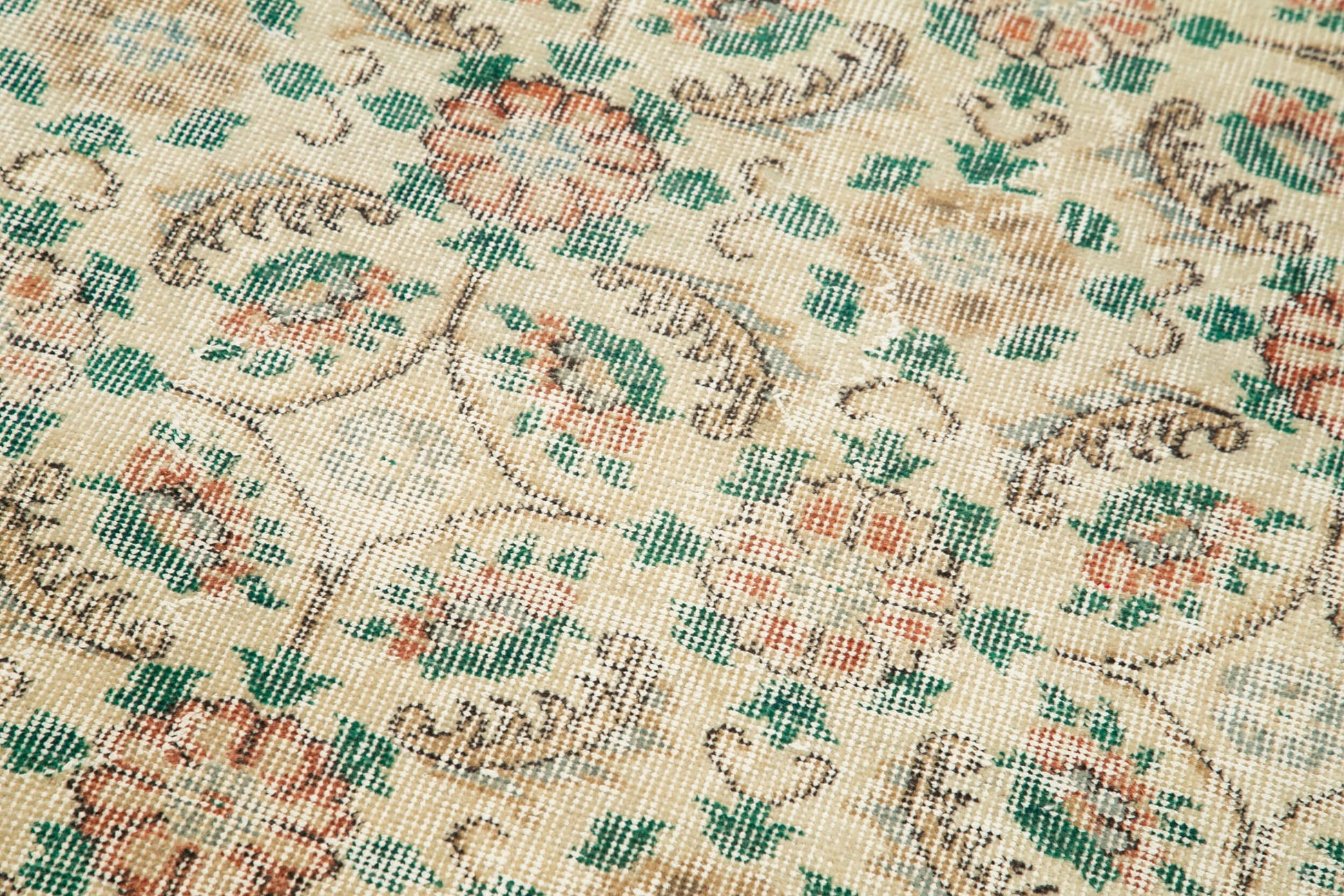 Overdyed Vintage Bej Eskitme Pamuk Yün El Dokuma Halısı 91x318 Agacan