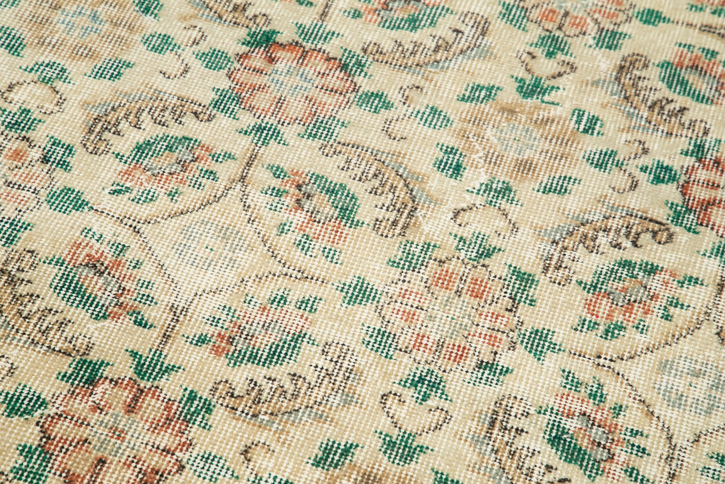 Overdyed Vintage Bej Eskitme Pamuk Yün El Dokuma Halısı 91x318 Agacan