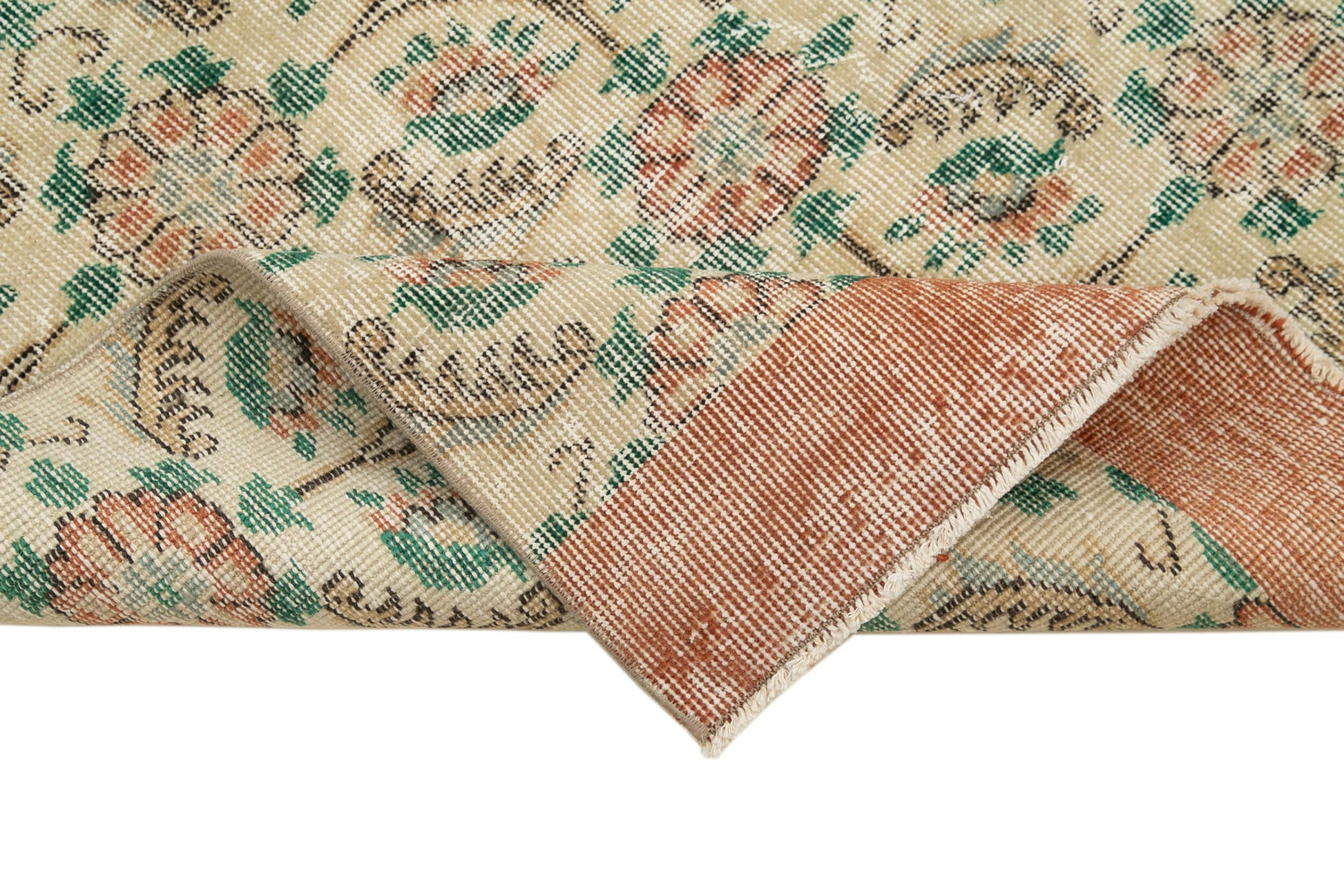 Overdyed Vintage Bej Eskitme Pamuk Yün El Dokuma Halısı 91x318 Agacan