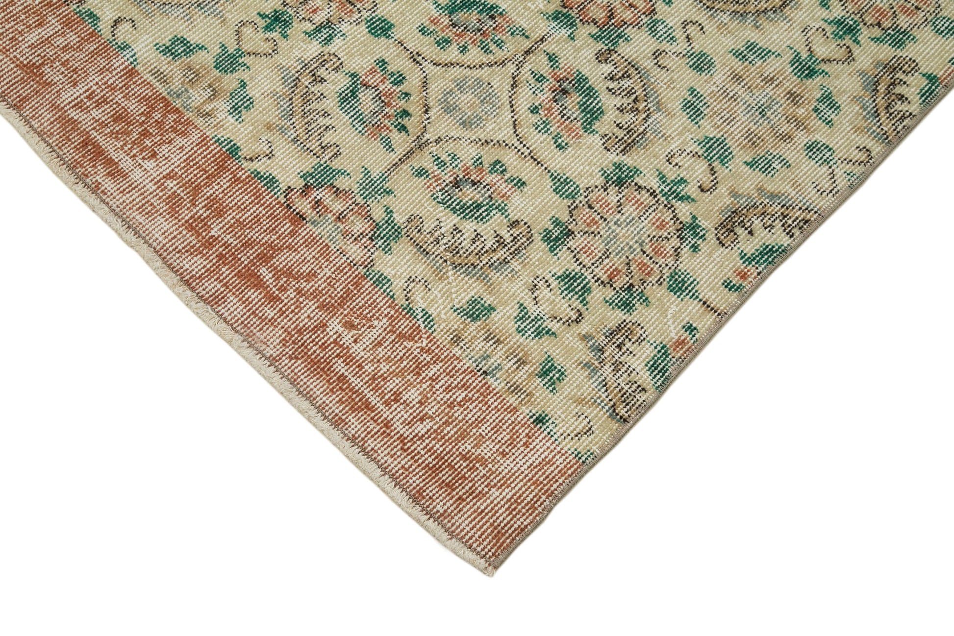 Overdyed Vintage Bej Eskitme Pamuk Yün El Dokuma Halısı 81x317 Agacan