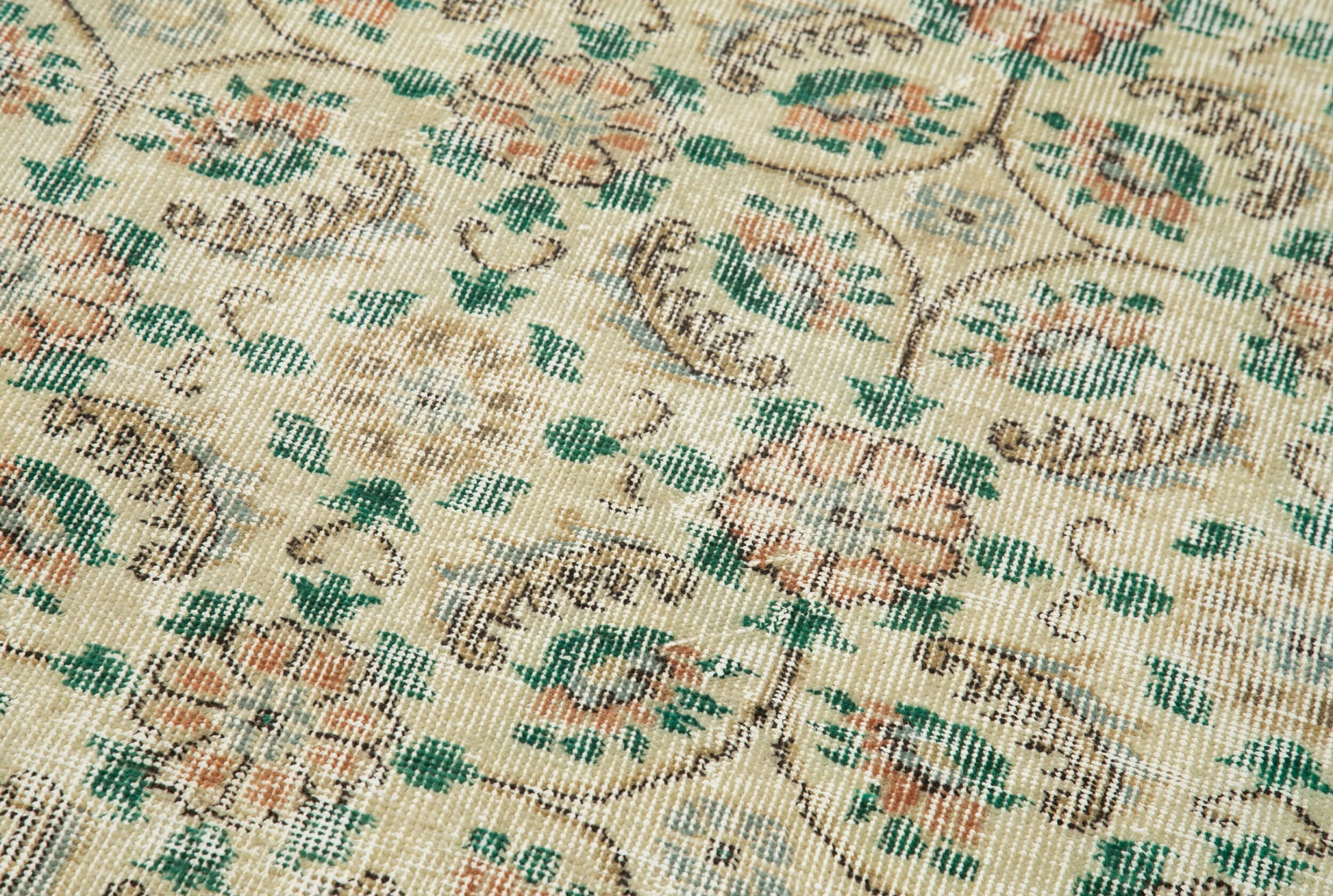 Overdyed Vintage Bej Eskitme Pamuk Yün El Dokuma Halısı 81x317 Agacan