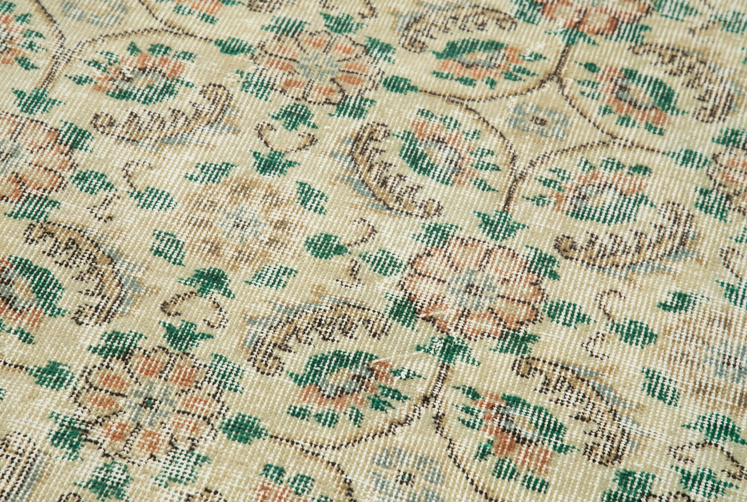 Overdyed Vintage Bej Eskitme Pamuk Yün El Dokuma Halısı 81x317 Agacan