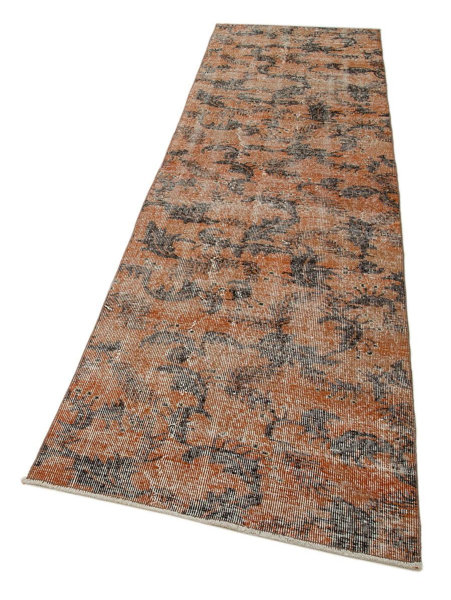 Overdyed Vintage Turuncu Eskitme Pamuk Yün El Dokuma Halısı 83x284 Agacan