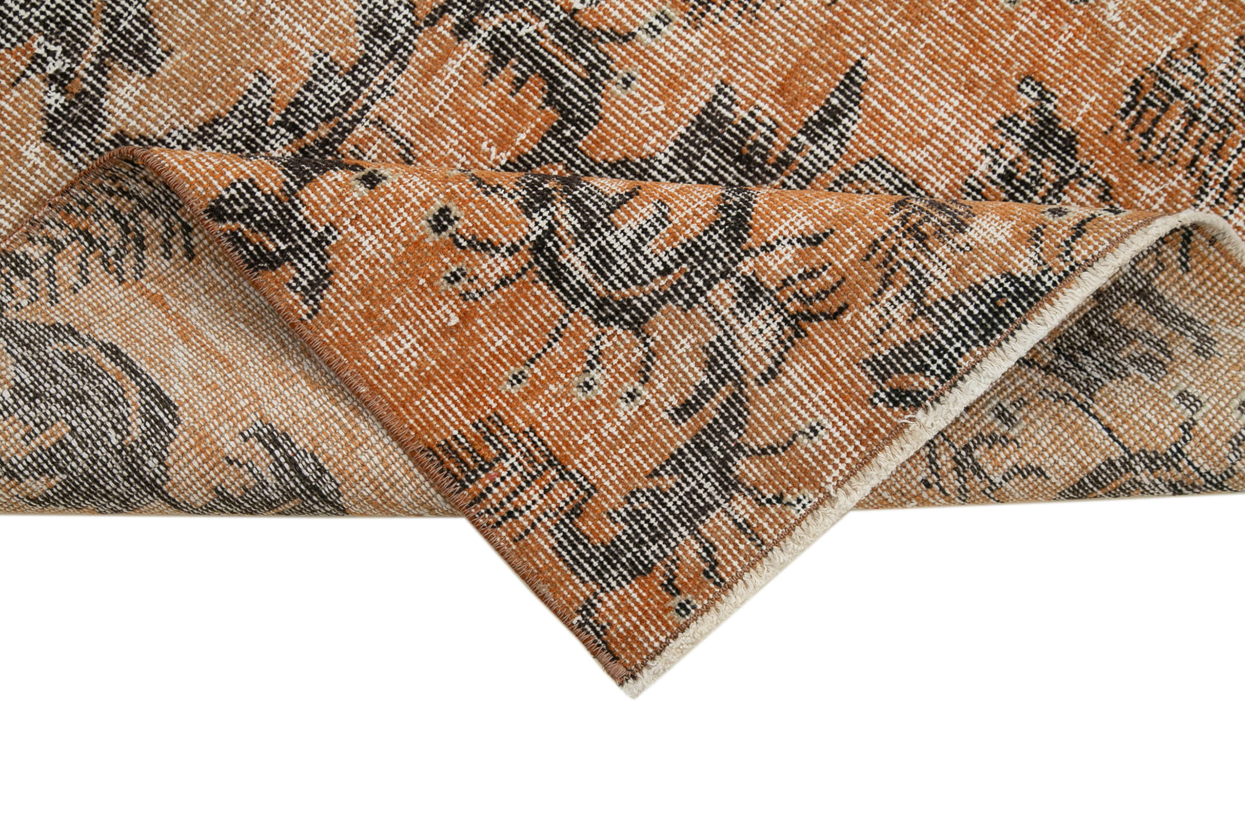 Overdyed Vintage Turuncu Eskitme Pamuk Yün El Dokuma Halısı 83x284 Agacan