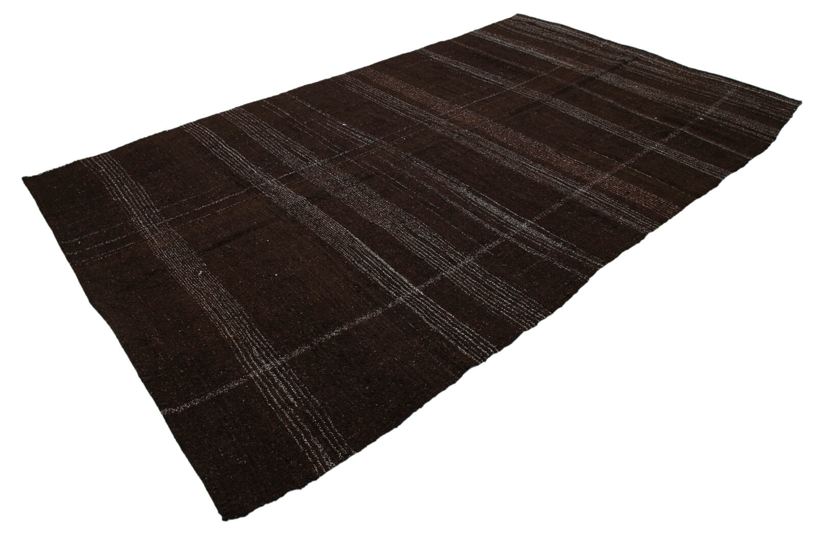 Striped Kilim Kahverengi Çizgili Keçi Tüyü El Dokuma Halısı 173x312 Agacan