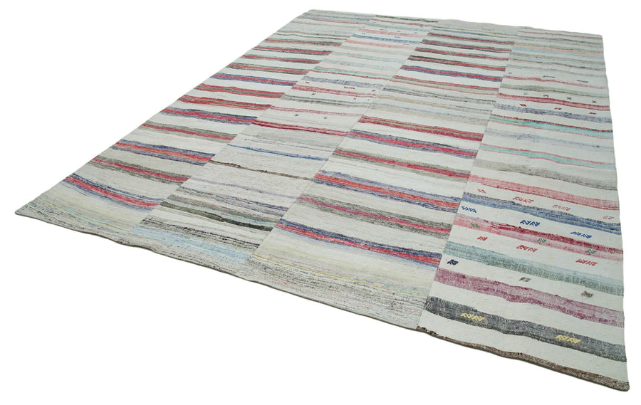 Kırk Yama Bej Patchwork Pamuk Yün El Dokuma Halısı 293x401 Agacan