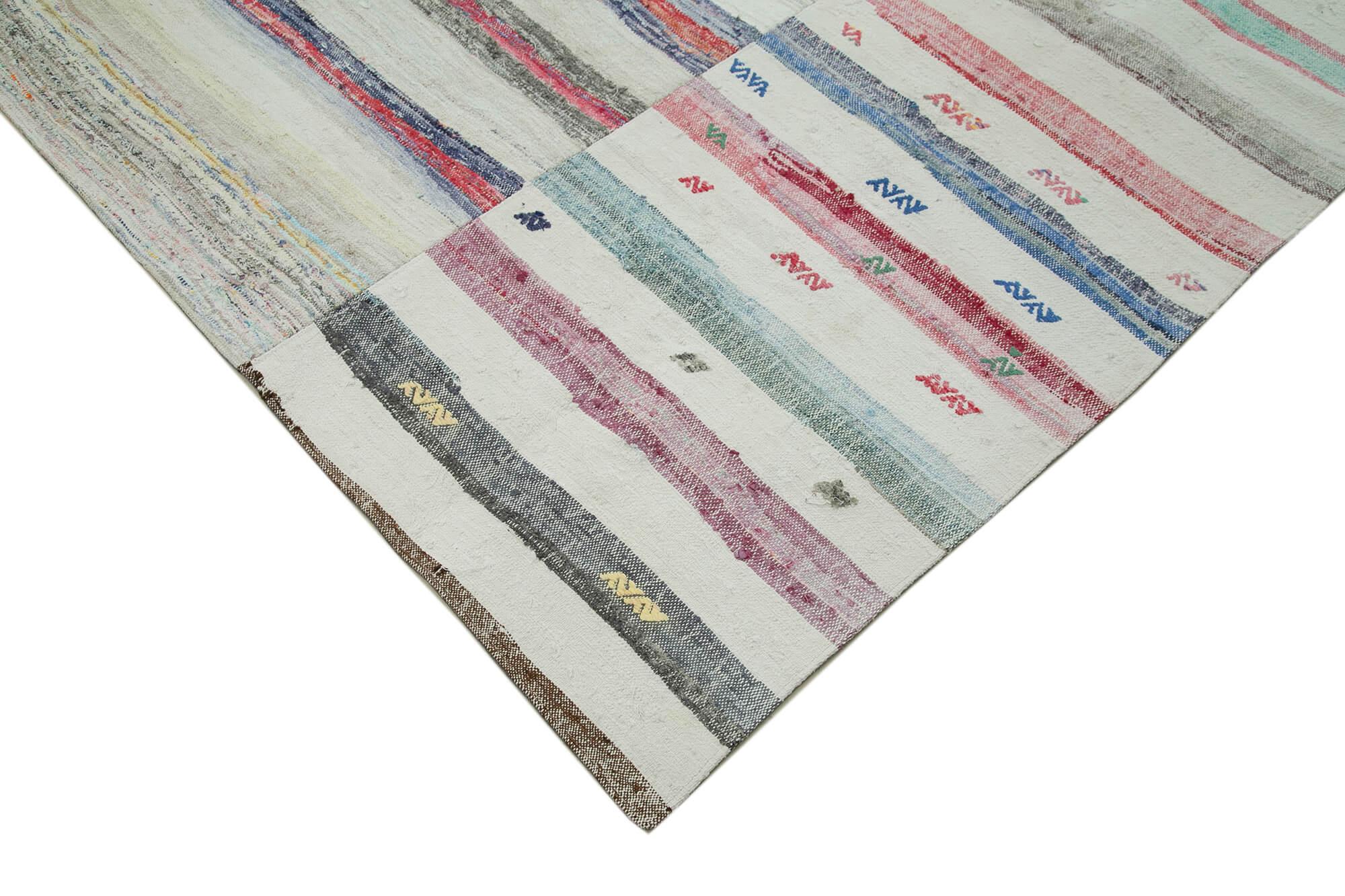 Kırk Yama Bej Patchwork Pamuk Yün El Dokuma Halısı 293x401 Agacan