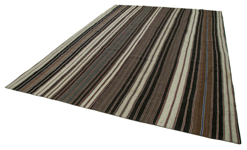 Striped Kilim Kahverengi Çizgili Keçi Tüyü El Dokuma Halısı 305x426 Agacan