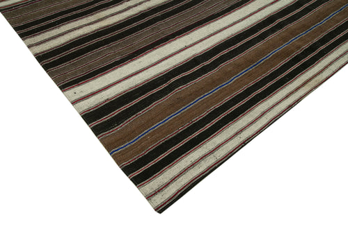 Striped Kilim Kahverengi Çizgili Keçi Tüyü El Dokuma Halısı 305x426 Agacan