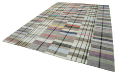 Kırk Yama Gri Patchwork Pamuk Yün El Dokuma Halısı 260x370 Agacan
