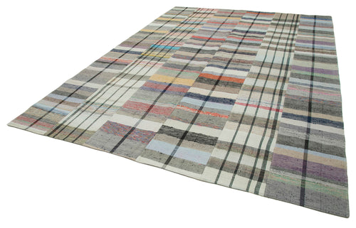 Kırk Yama Gri Patchwork Pamuk Yün El Dokuma Halısı 260x370 Agacan