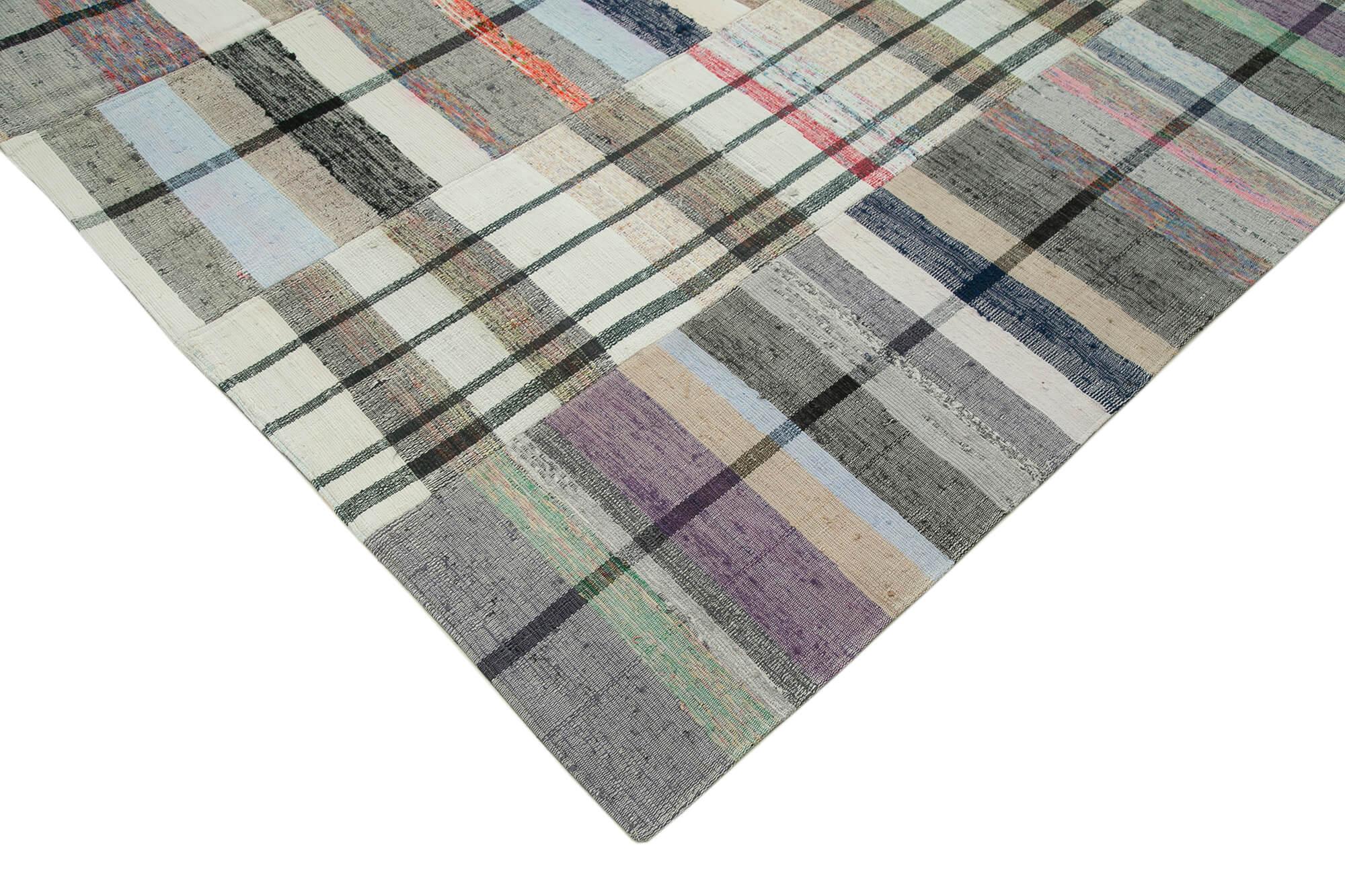 Kırk Yama Gri Patchwork Pamuk Yün El Dokuma Halısı 260x370 Agacan