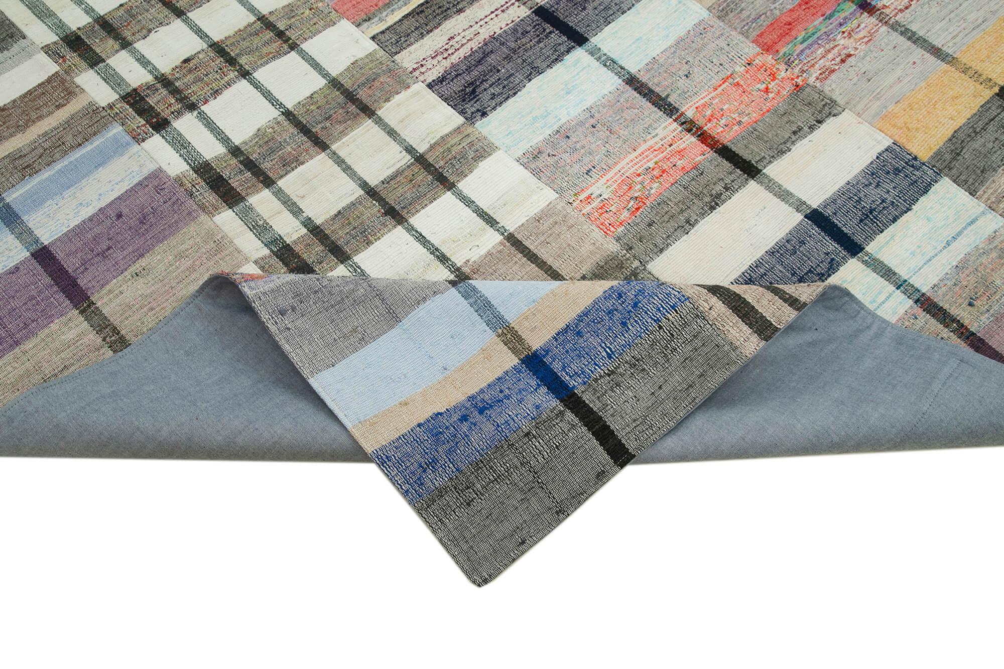 Kırk Yama Gri Patchwork Pamuk Yün El Dokuma Halısı 260x370 Agacan