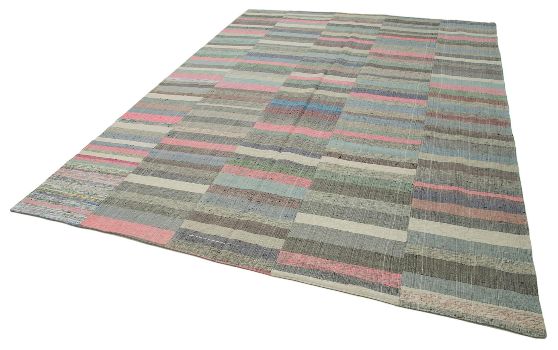 Kırk Yama Gri Patchwork Pamuk Yün El Dokuma Halısı 296x363 Agacan