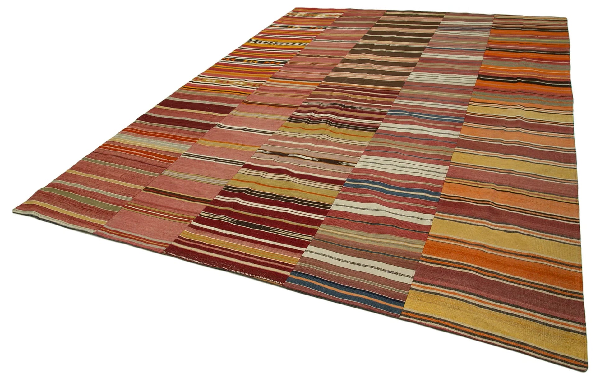 Kırk Yama Turuncu Patchwork Pamuk Yün El Dokuma Halısı 286x390 Agacan
