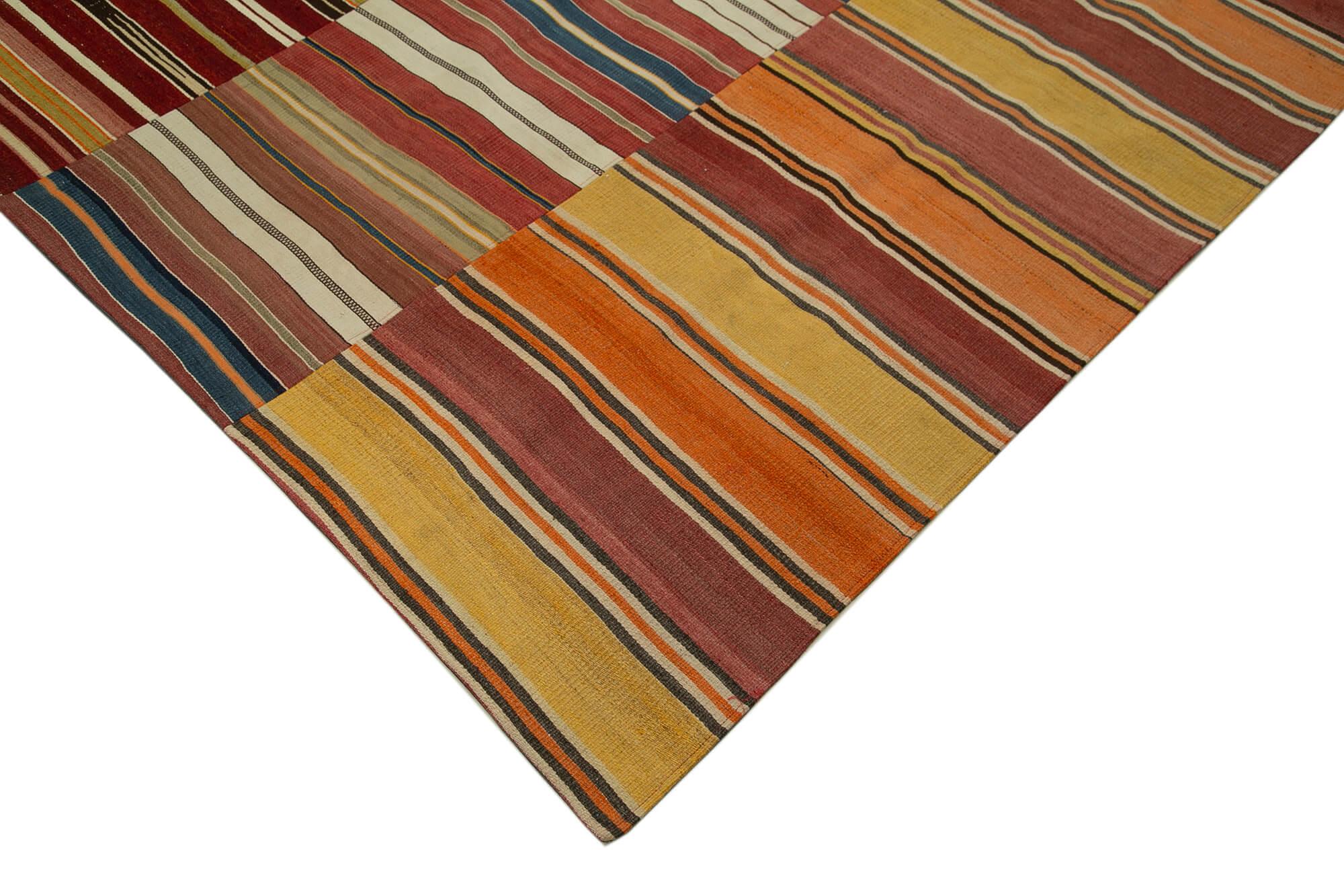 Kırk Yama Turuncu Patchwork Pamuk Yün El Dokuma Halısı 286x390 Agacan