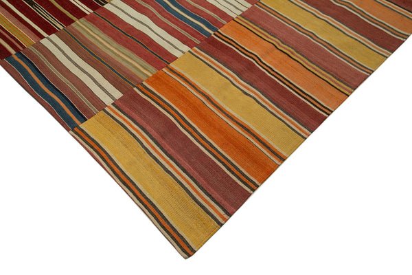 Kırk Yama Turuncu Patchwork Pamuk Yün El Dokuma Halısı 286x390 Agacan