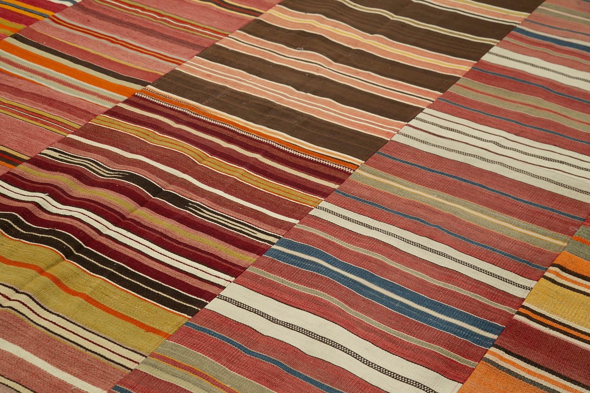 Kırk Yama Turuncu Patchwork Pamuk Yün El Dokuma Halısı 286x390 Agacan