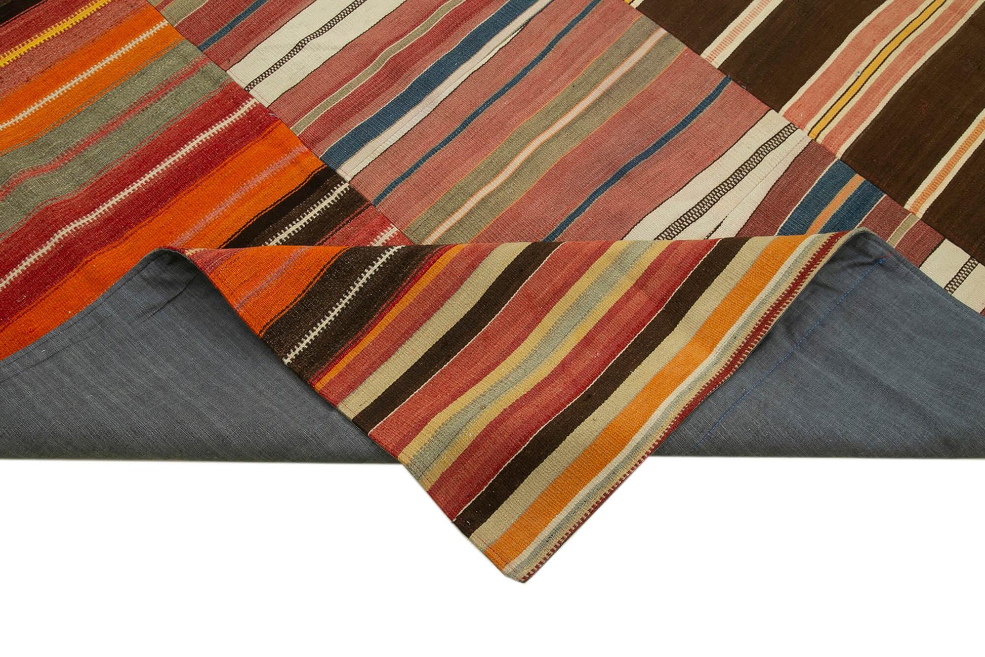 Kırk Yama Turuncu Patchwork Pamuk Yün El Dokuma Halısı 286x390 Agacan