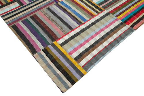 Kırk Yama Gri Patchwork Pamuk Yün El Dokuma Halısı 357x457 Agacan