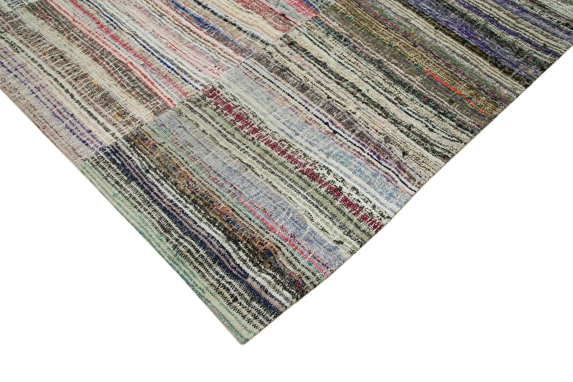 Kırk Yama Gri Patchwork Pamuk Yün El Dokuma Halısı 276x386 Agacan