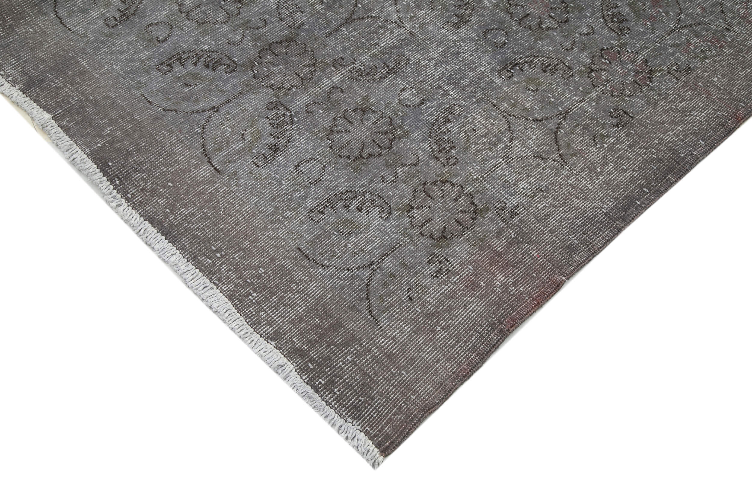 Overdyed Vintage Gri Eskitme Pamuk Yün El Dokuma Halısı 212x318 Agacan