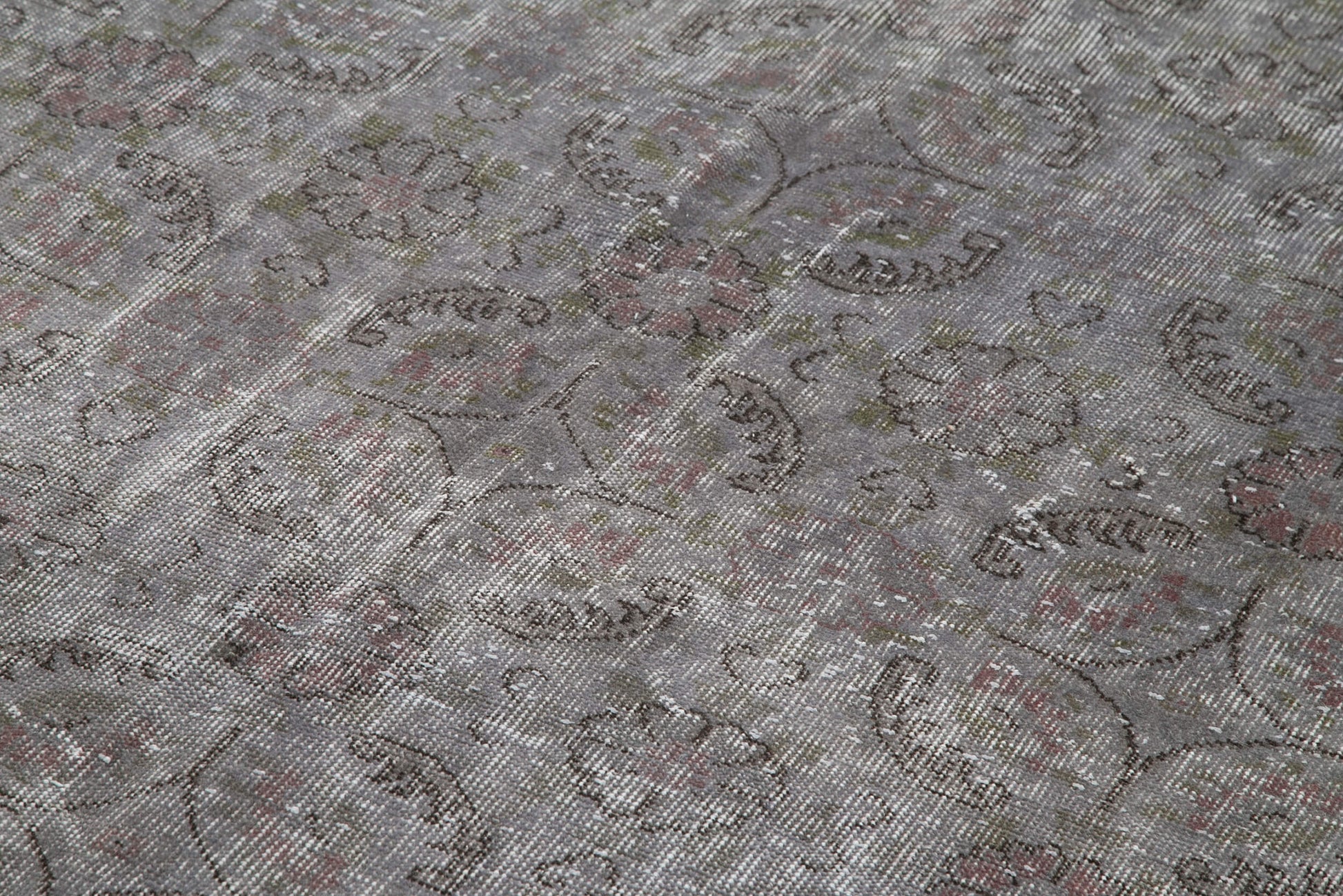 Overdyed Vintage Gri Eskitme Pamuk Yün El Dokuma Halısı 212x318 Agacan