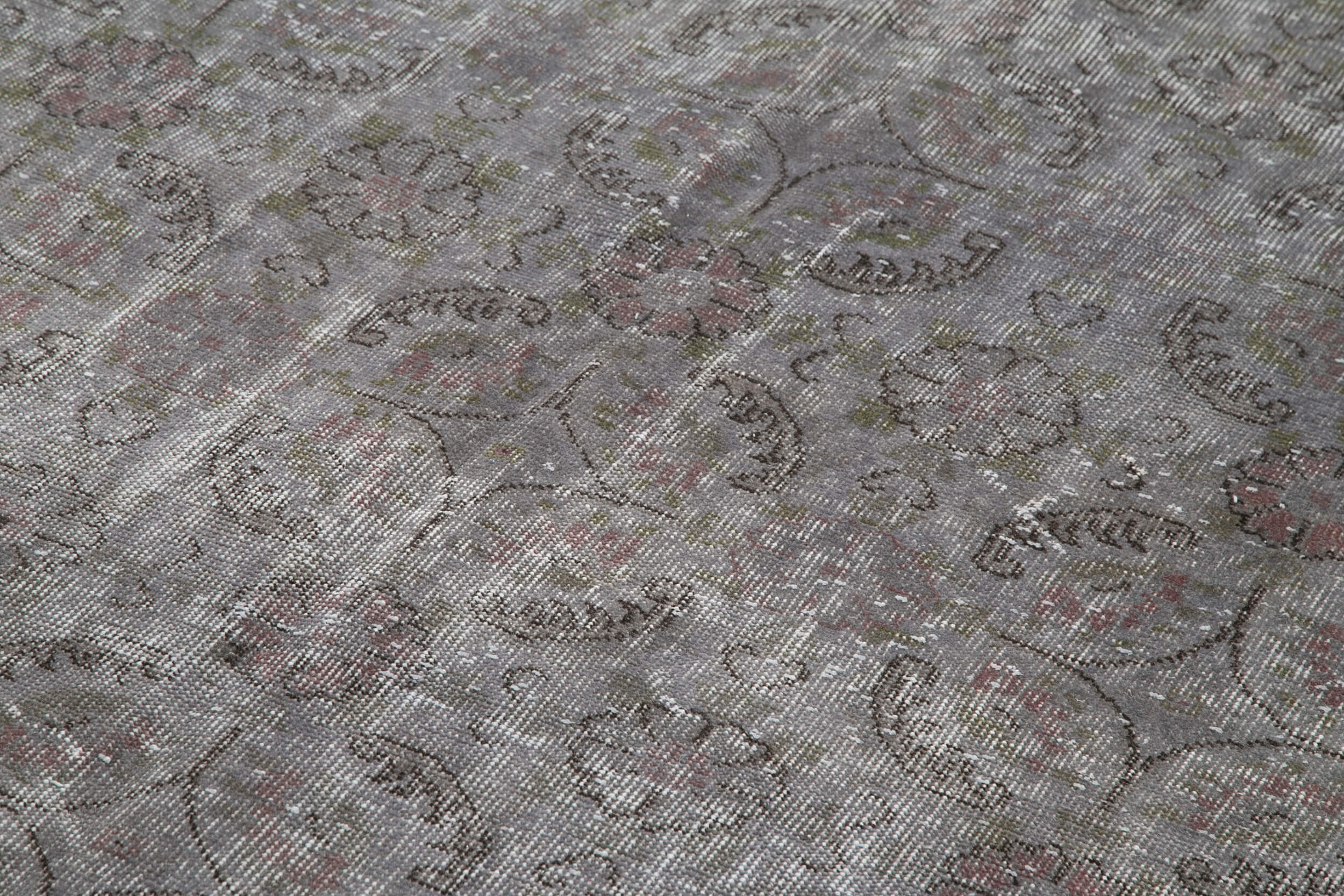 Overdyed Vintage Gri Eskitme Pamuk Yün El Dokuma Halısı 212x318 Agacan